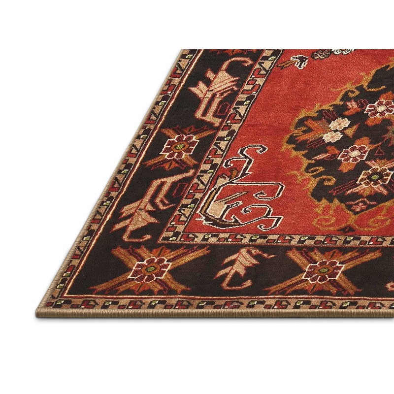 Tapis traditionnel rouge / noir Metsahovi, Rectangle 7 pi x 10 pi
