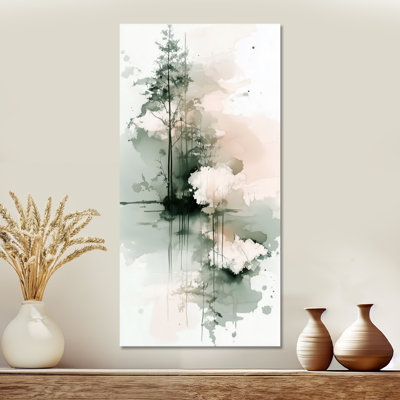Green black Green Abstract Tree Reflection I – Forest Canvas Wall Art, Moody Framed Print