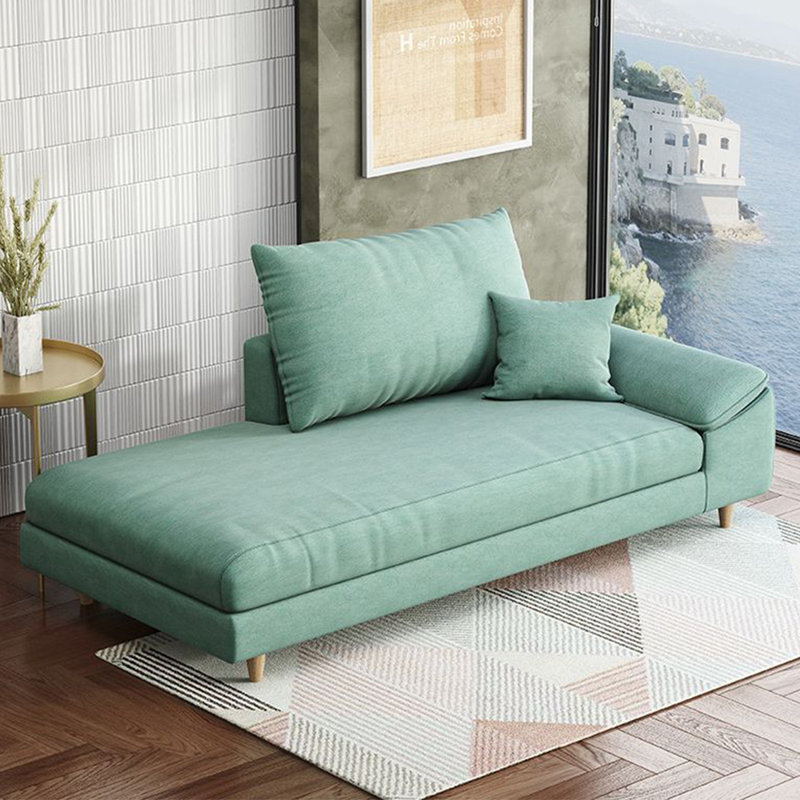 Chaise longue rembourrée Mayvis, Mélange de polyester cyan, Chaise longue à accoudoir droit