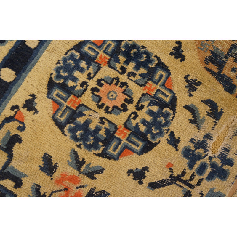 Antique Ningxia Chinese Geometric Knotted Rug
