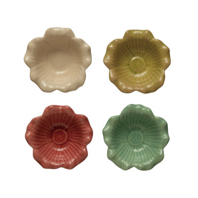 Debossed Stoneware Flower Bowl Crackle Glaze