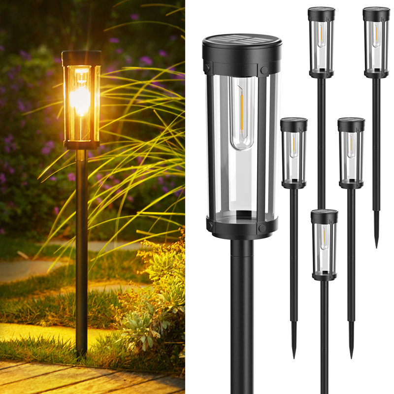 6-Pack Black Solar LED Pathway Lights with Plastic Housing