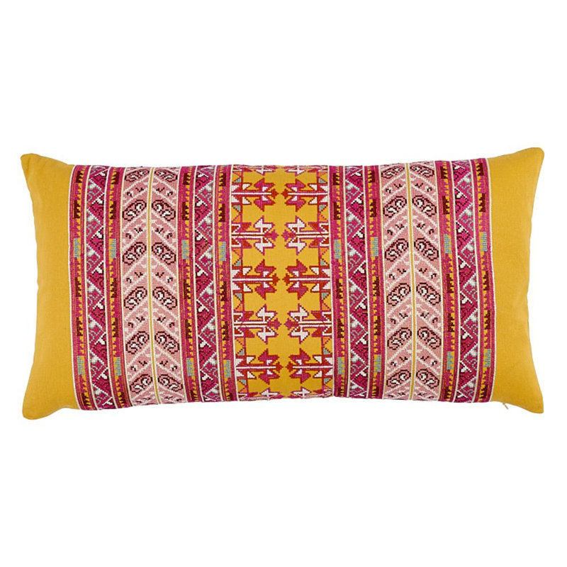 Vinka Embroidery Pillow, Pink/Yellow