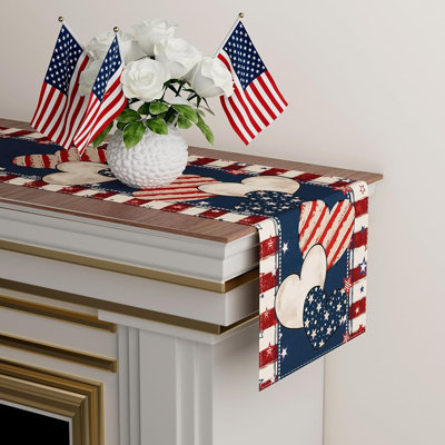 4e chemin de table rayé étoiles cœur commémoratif fête de l'Independence patriotique Amérique table décoration de la maison cuisine salle à manger intérieur vacances maison de ferme décor 13 x 72 pouces