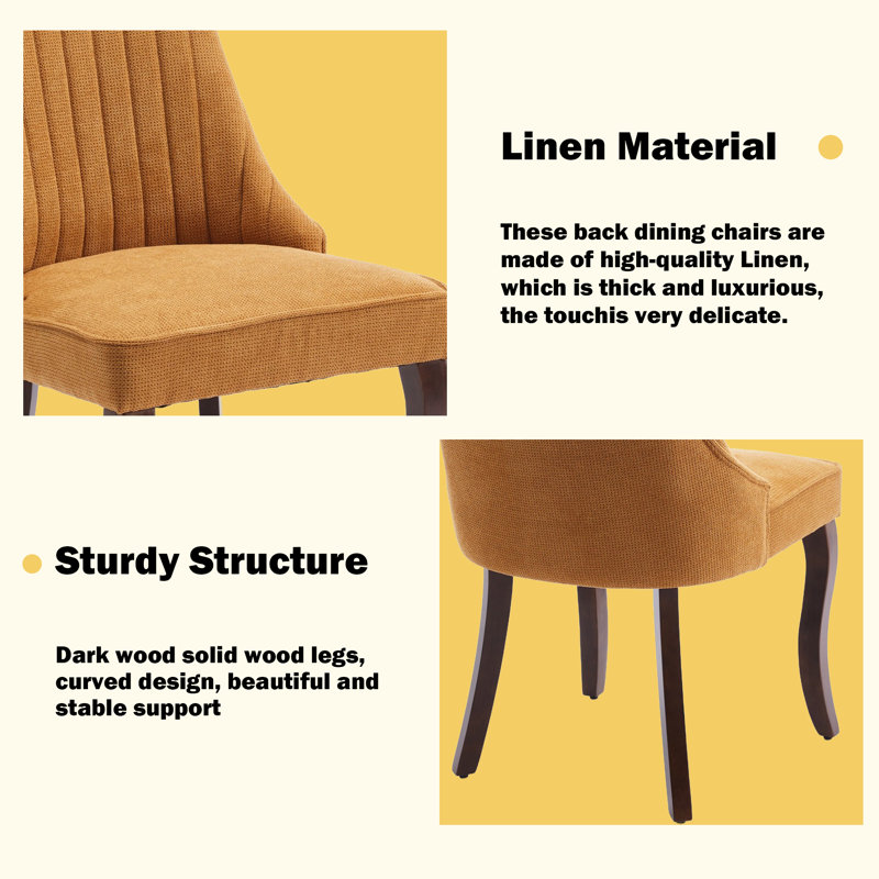 Modern Simplicity Linen Upholstered Dining Chairs Set of 2, Yellow