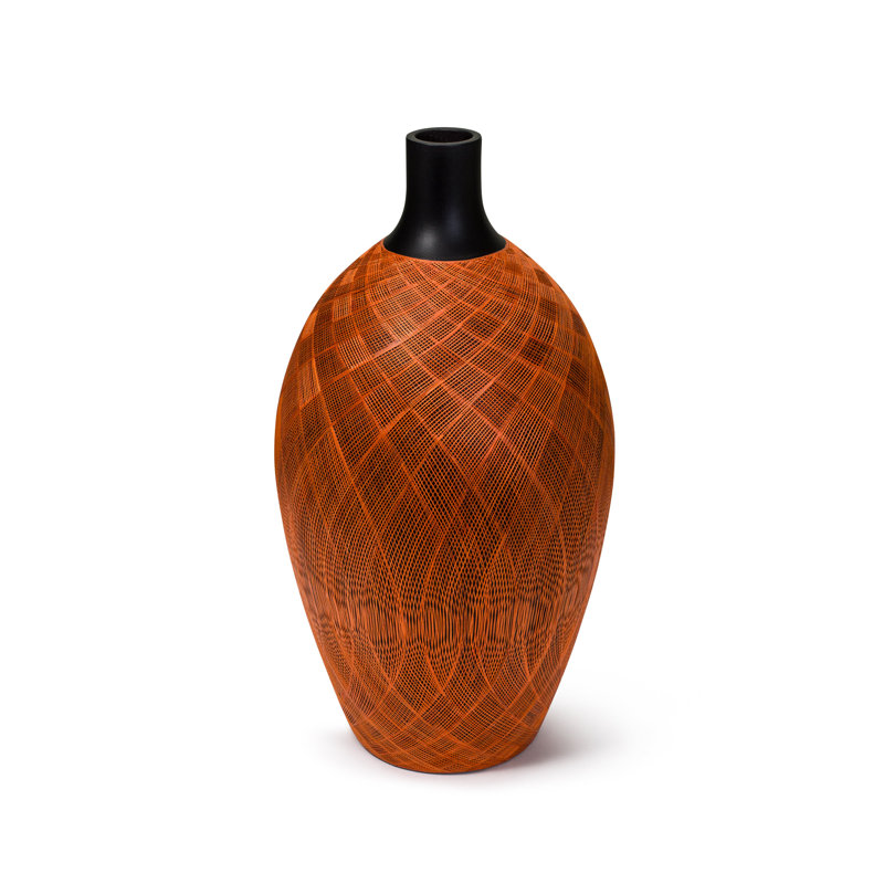 Handcrafted Table Vase, 13" H x 6.7" W x 6.7" D, Orange/Black