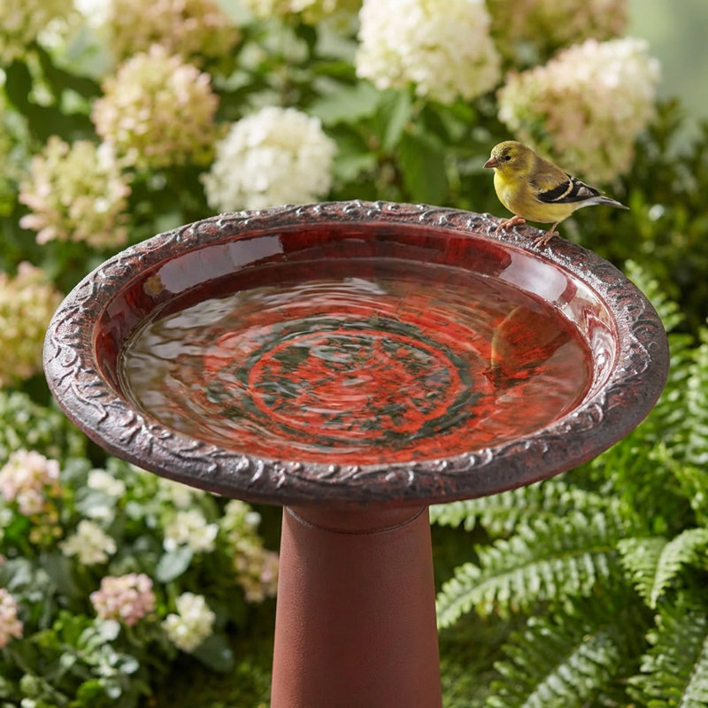 Marbled Glaze Bird Bath, Red