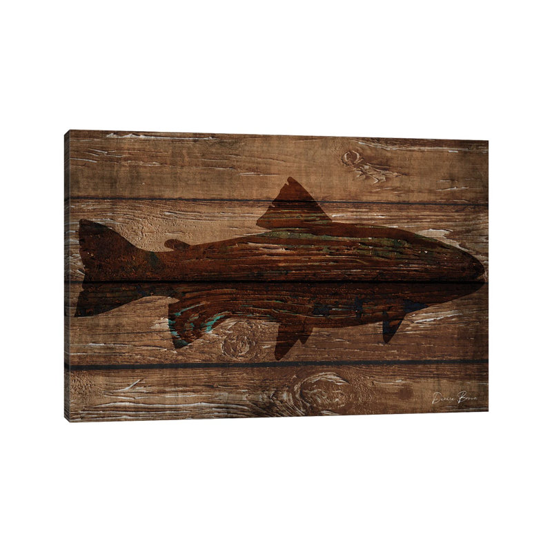 Fish Silhouette On Wood by Denise Brown - Gallery-Wrapped Canvas Giclée on Canvas, Canvas, 20.32 cm H x 30.48 cm W