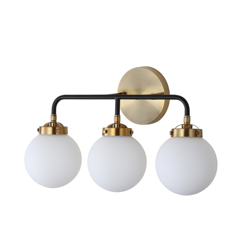 Éclairage pour meuble-lavabo transitionnel contemporain en fer / verre Claudio, Or laiton / noir, Blanc, 3