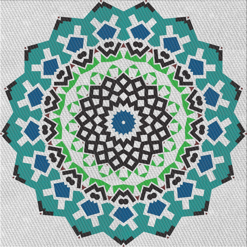 Tapis bleu/vert tissé à la machine, Carré 6 pi