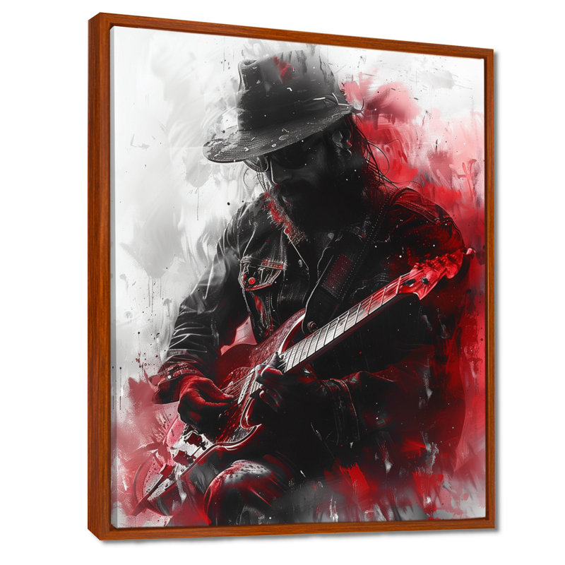 «Grey Red Music Rock», reproduction d'art mural, Cadre flottant brun, bois massif, H 30 po x l 40 po