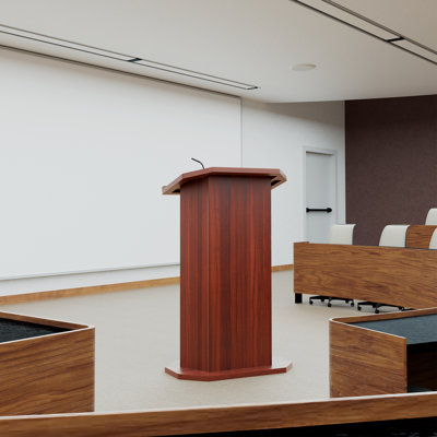 Black Wooden Podium with Storage Shelves & Cable Wire Hole