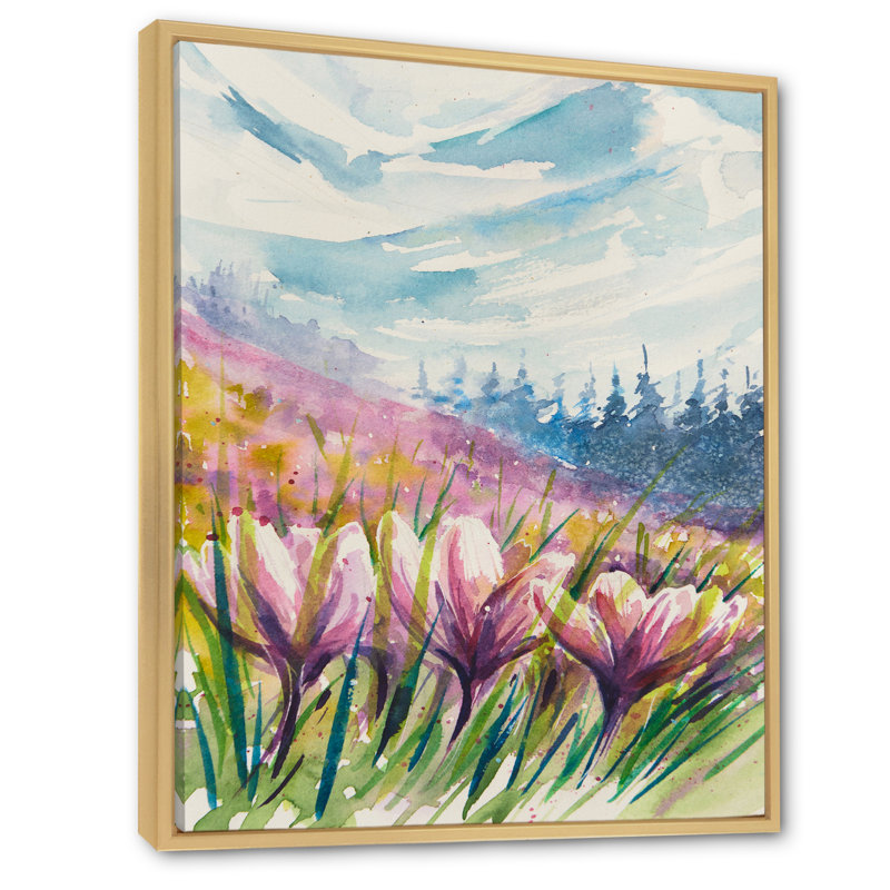 «Crocuses Meadow In Abstract Mountains», art mural traditionnel sur toile, H 36 po x l 24 po x P 1 po