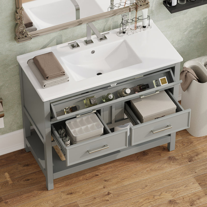 Meuble-lavabo 36 po avec lavabo en céramique, Gris