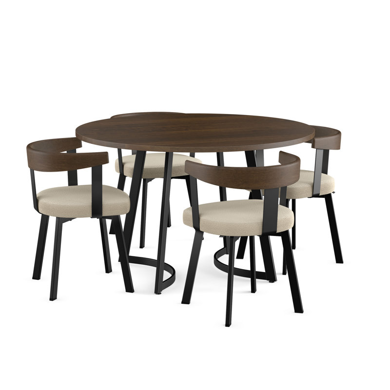 Joelle Solid Wood Table And Lars Chairs 5-Piece Dining Set, Cream