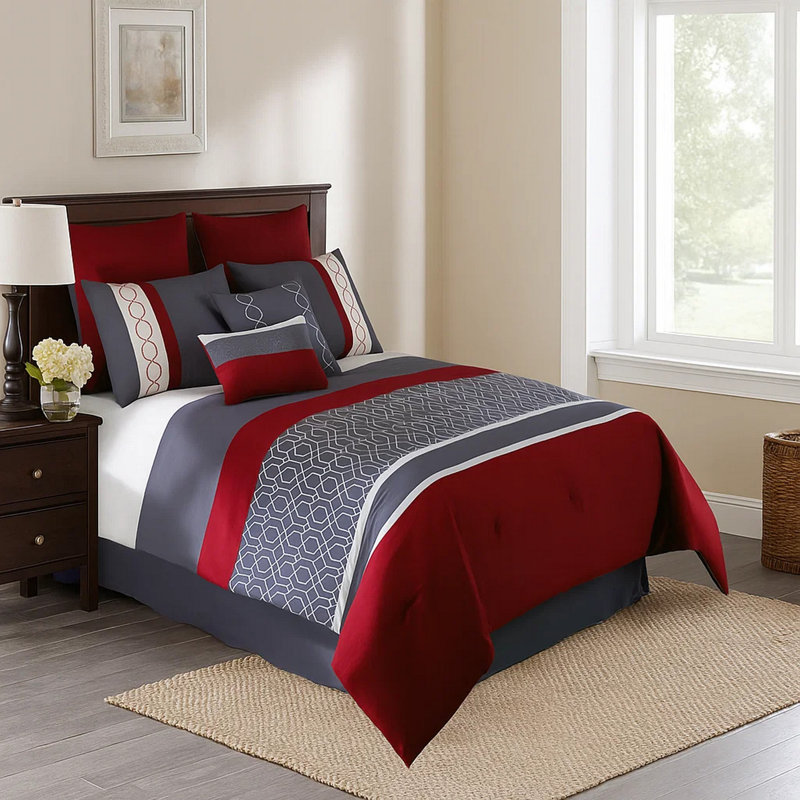 Ensemble d'édredon en microfibre rouge / bleu 8 pièces, Édredon très grand + 7 pièces supplémentaires
