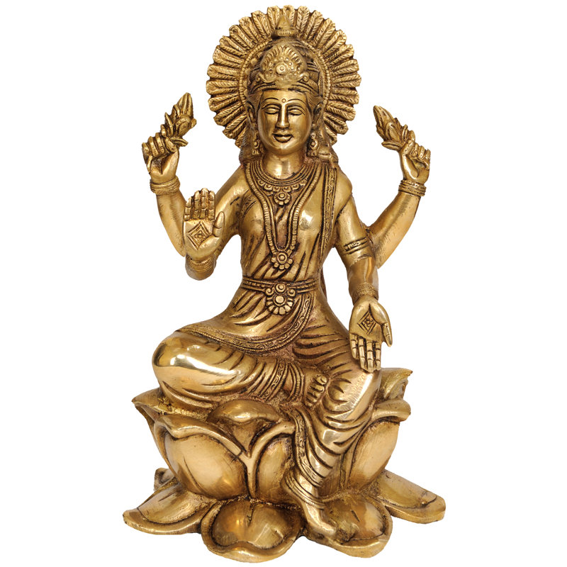 Handmade Brass Lakshmi Statue – 10 Inch Goddess of Fortune & Prosperity, Polished Indian Art, Ideal for Home Altar, Office, and Décor