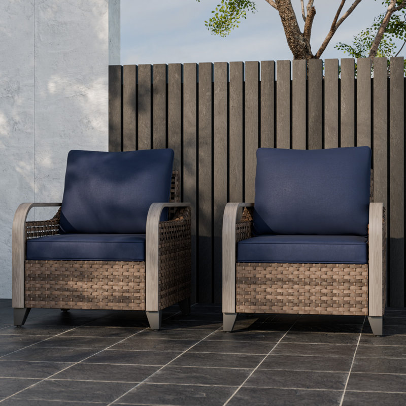 Wicker Outdoor Lounge Chair,Patio Club Chair, Blue