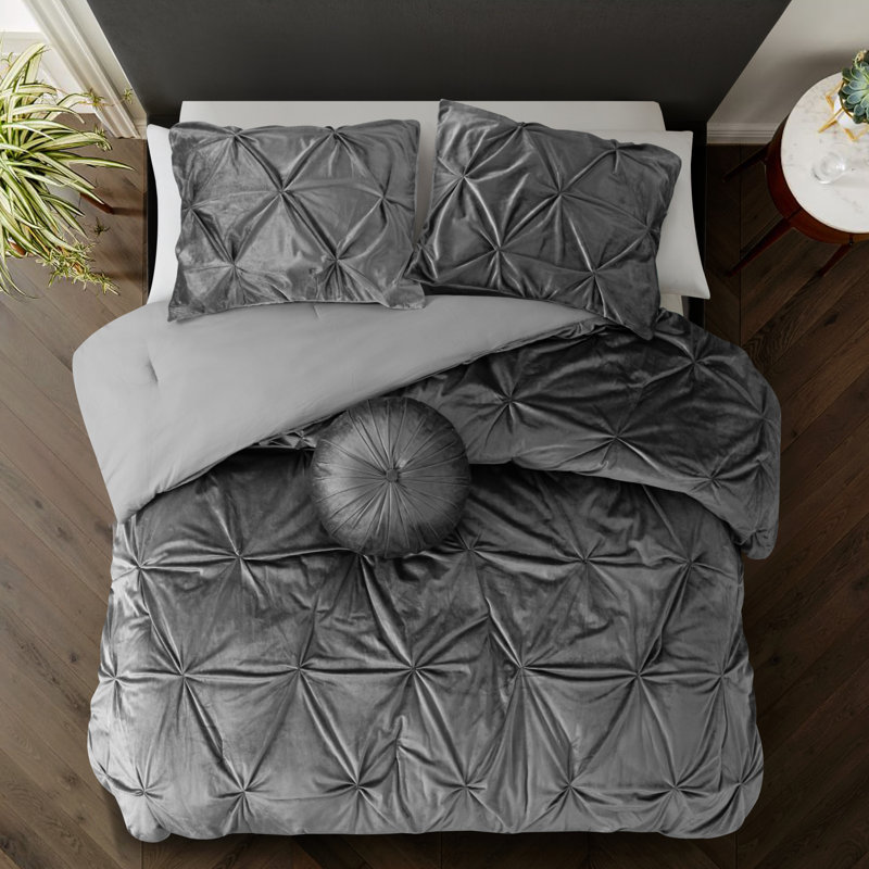 Ensemble d'édredon 5 pièces , Édredon de grand lit + 4 pièces additionnelles, gris