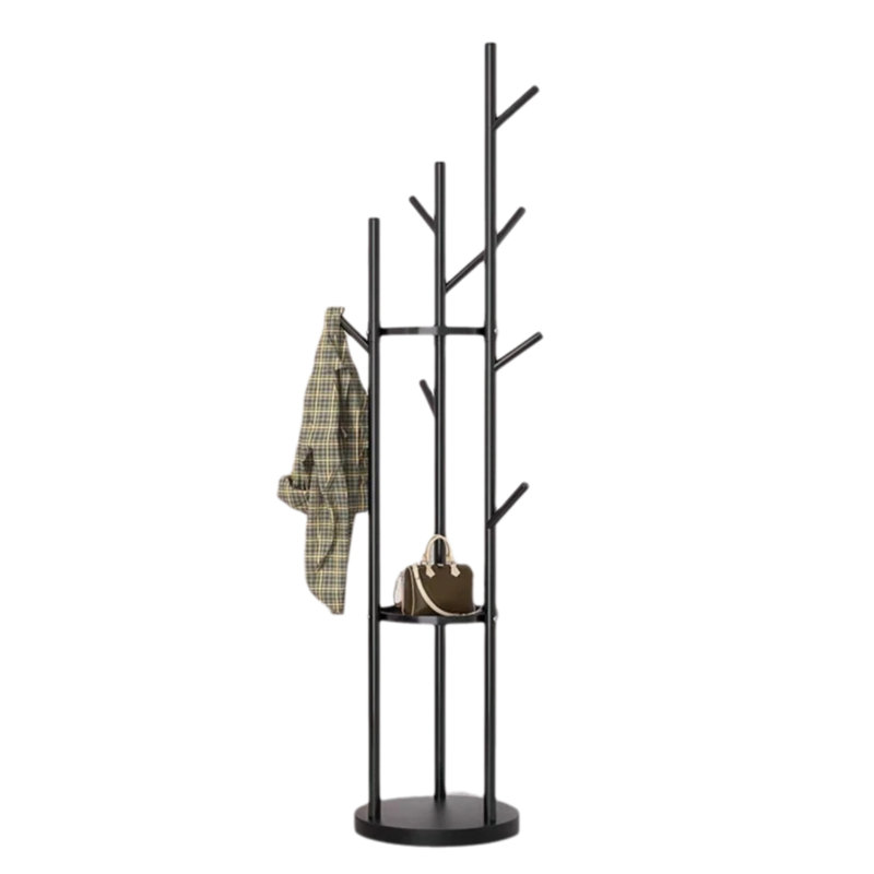 Steel Freestanding 9-Hook Coat Rack, Black, Black