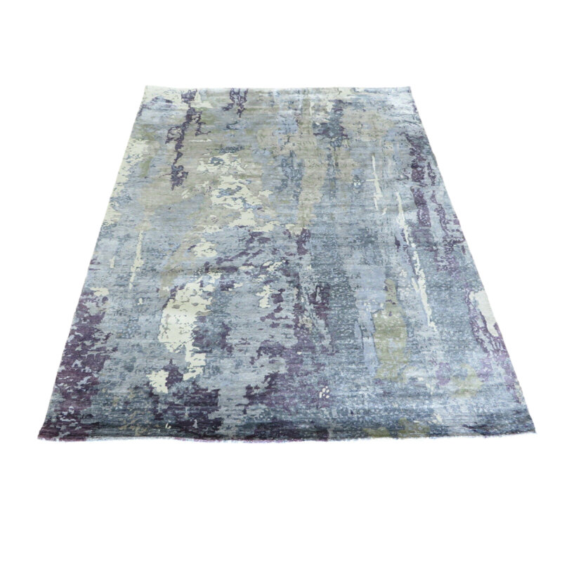 Tapis oriental tibétain moderne en soie noué à la main 8 pi x 10 pi 3 po avec soie 4AB69ADC7D314BAF8C27DD7219D61FCB