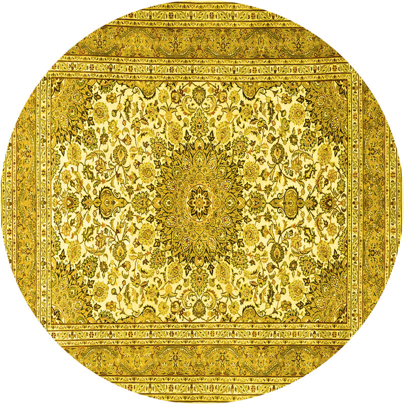 Tapis traditionnels jaunes lavables à la machine 1049, Rond 6 pi