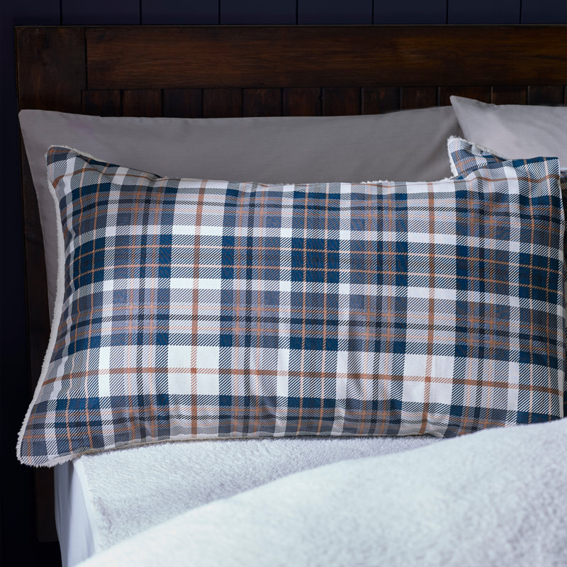 Cosy Sherpa Check Duvet Cover Set, Navy Blue, King Duvet Cover Set + 2 Standard Pillowcases