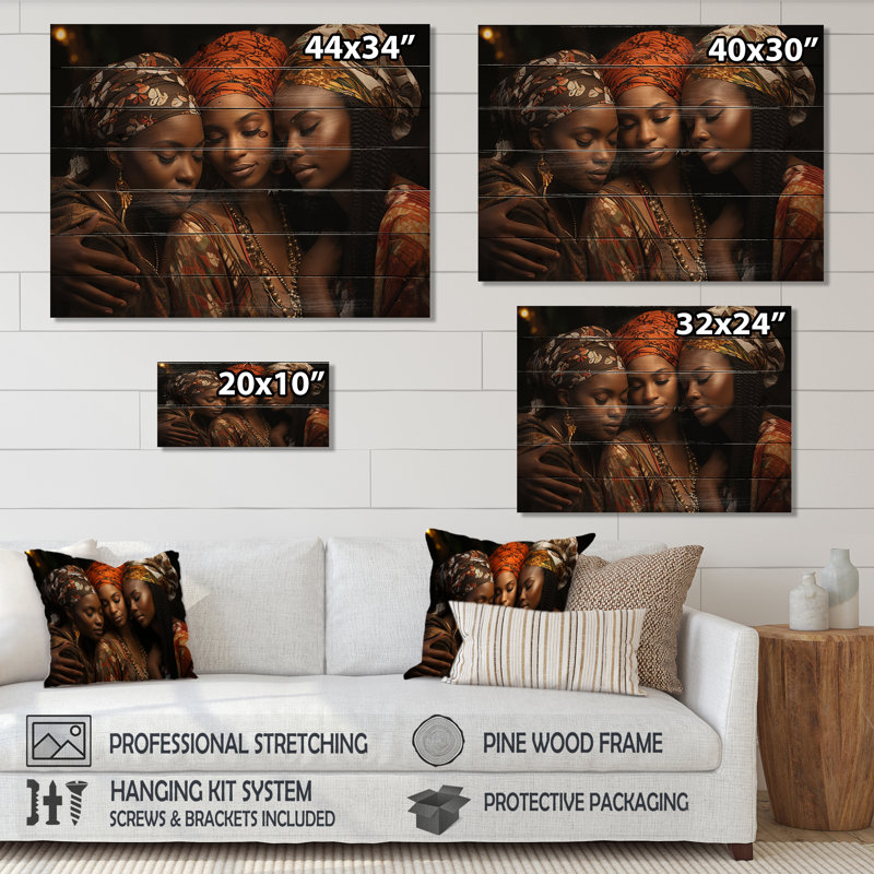 World Cultures Sœurs I sur bois, H 24 po x l 32 po x P 0,78 po