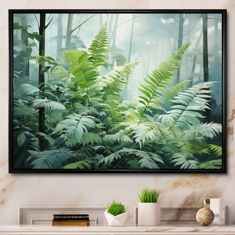 " Ferns Romantic Impression V ", 34" H x 44" W x 1.5" D, Black Floater Framed
