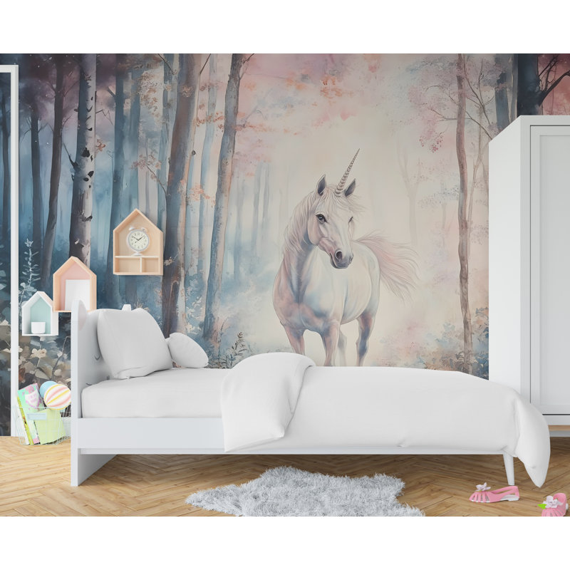 Licorne murale graphique pelez et collez le papier peint de chambre de chambre de bébé autocollant amovible pour chambre de bébé 491RS