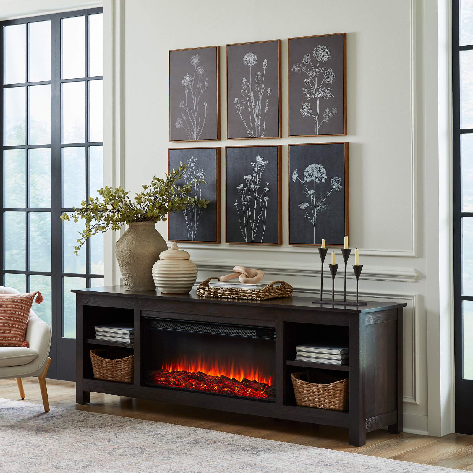 Charley Electric Fireplace TV Stand, Dark Oak