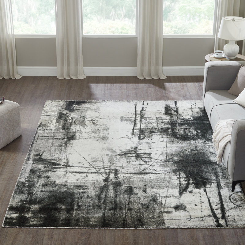 Strato Abstract Black/Grey Area Rug, Rectangle 7'6" x 9'6"