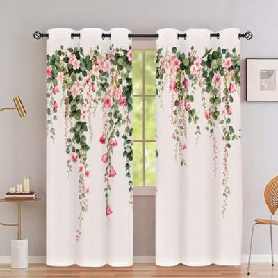 2 rideaux occultants avec œillets, tissu suspendu à imprimé floral de vigne rose, habillage de fenêtre à isolation thermique avec réduction de bruit et protection de la vie privée, panneaux de fenêtre décoratifs pour la cuisine du salon