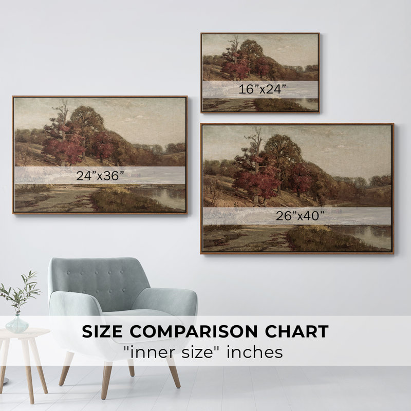 Paysage rétro - DCXLVII, H 17 po x l 25 po x P 2 po, Toile encadrée noyer flottant