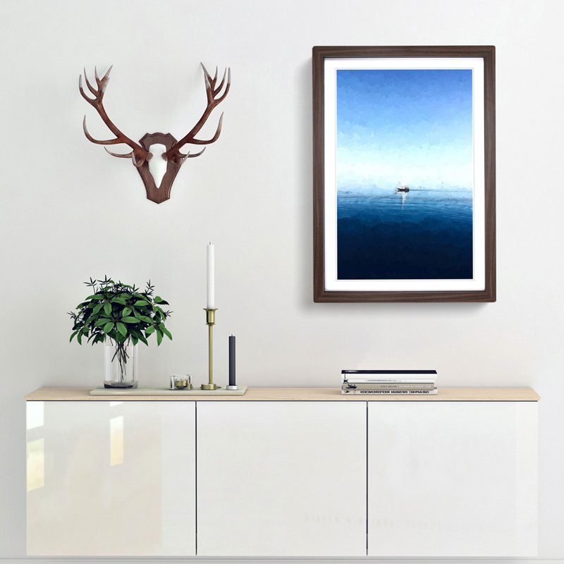 Solo Sailing Boat Across the Sea in Abstract - Picture Frame Graphic Art Print, Walnut Framed, 48cm H x 36cm W x 2cm D