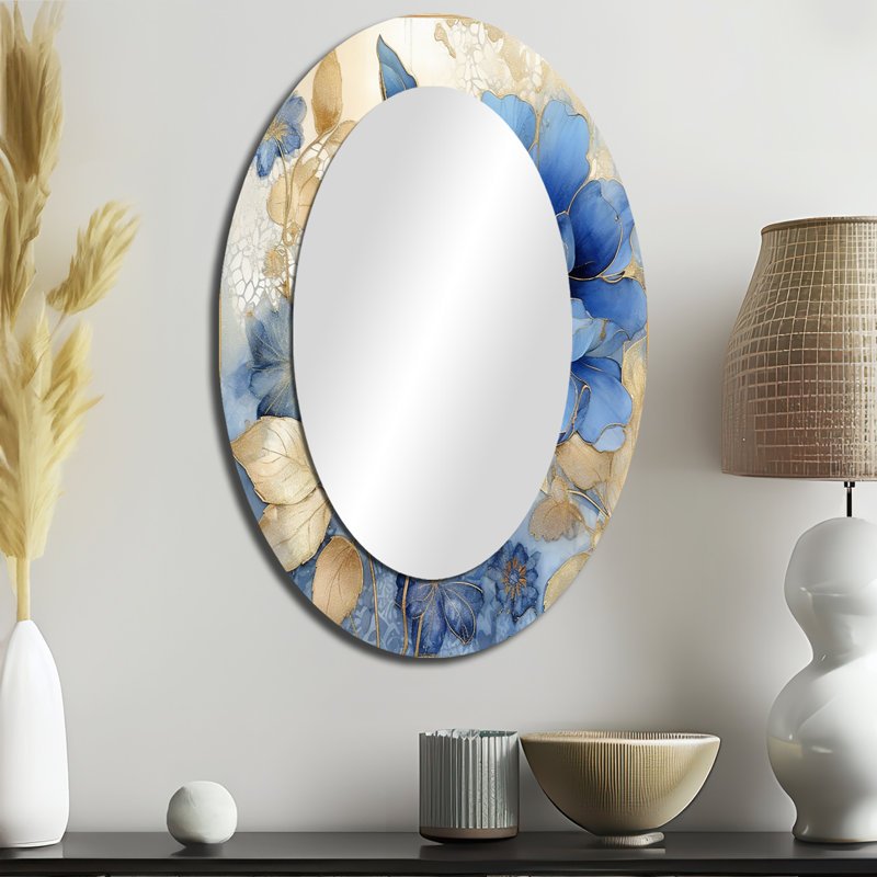 Grand miroir mural ovale en métal Blooming, 36 po x 24 po