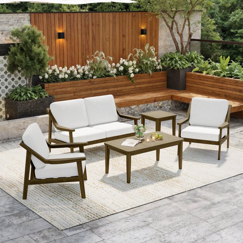 Marlo 5-Piece Outdoor Conversation Set, Perfect for Entertaining with Included Tables, Beige, Brown