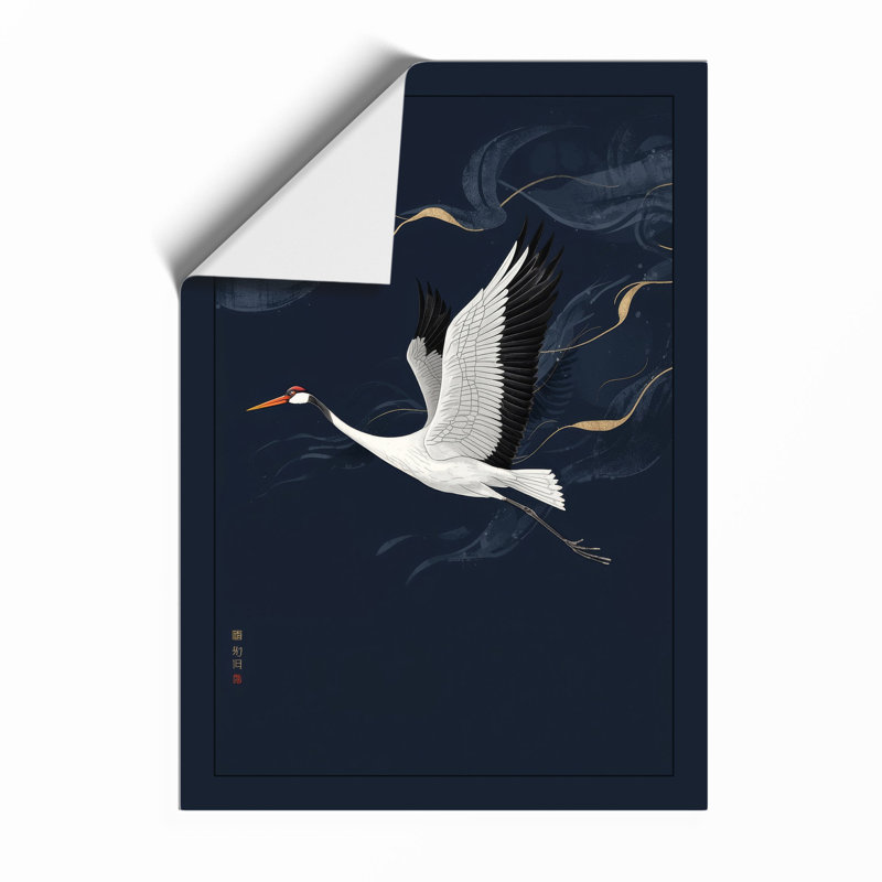 Crane in Flight Japandi - Framed Print, A4 - 29.7 x 21.0 cm, Unframed