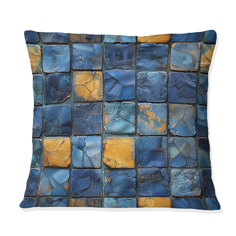 Coussin Blue Midcentury Mosaic Tiles - Midcentury, H 16 po x l 16 po