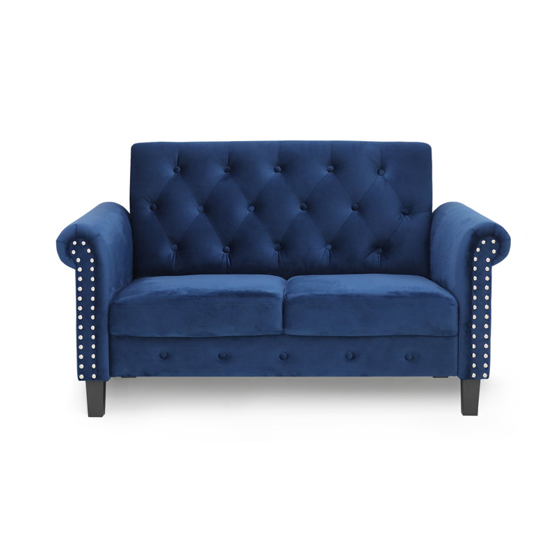 Geertruidenberg 54.2'' Faux Leather Loveseat, Navy Velvet