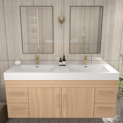 59" Wall-Mounted Double Bathroom Vanity Set