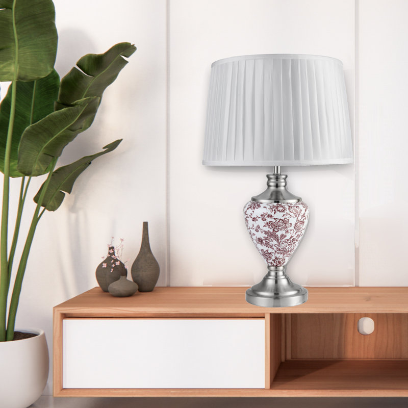 Bostrom 57cm Classic Toile de Jouy Vintage Style Table Lamp, Red/Silver, Ivory