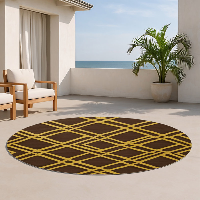 Tapis brun intérieur et extérieur Trellis, Rond 5 pi