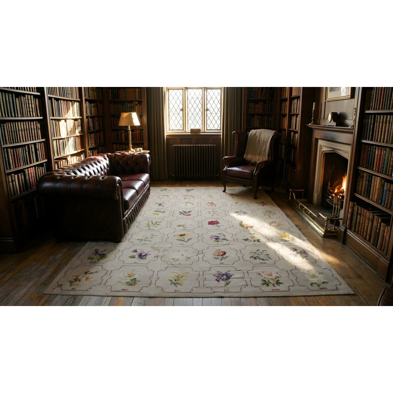 Antique Needlepoint English Stitched Rug