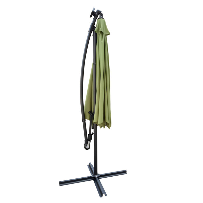 Parasol d'extérieur 10 pi avec protection solaire imperméable, 8 nervures robustes, manivelle et traverse pour la terrasse de jardin. Baleines imperméables. Facilité d'utilisation. Auvent. Rouille - poteau en acier. Énergie
