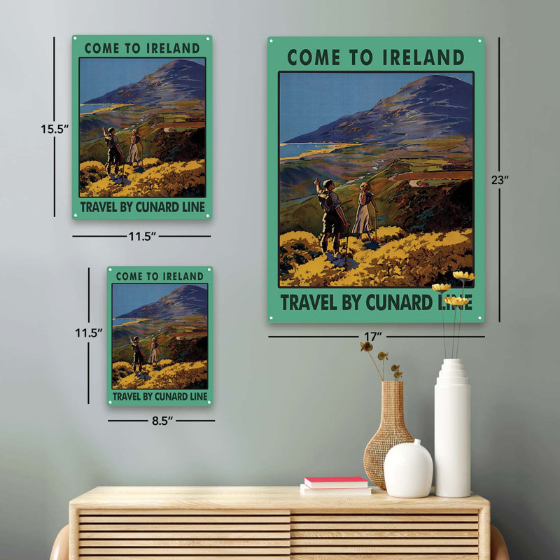 «Come To Ireland» par Cunard Line sur impression métallique, H 15,5 po x l 11,5 po x P 0,04 po