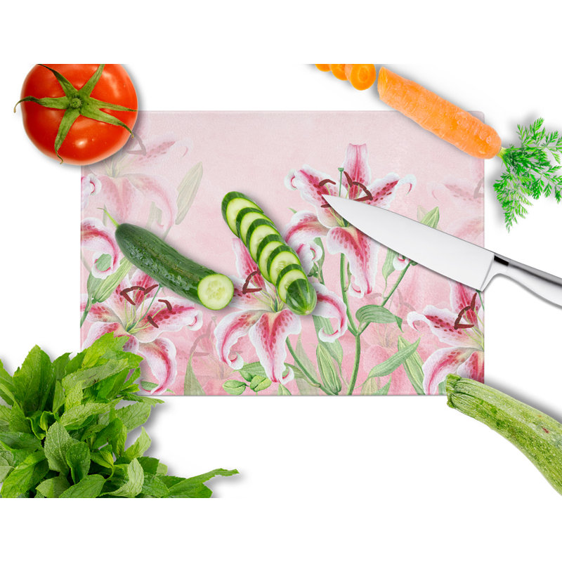 Caroline's Treasures Tempered Glass Lilies Cutting Board