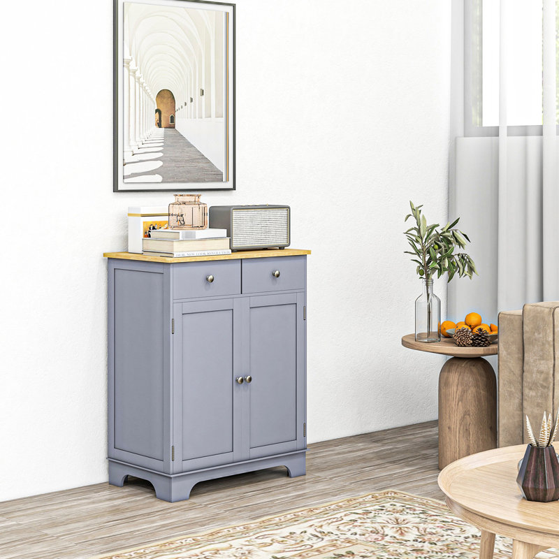 Buffet gris, 2 tiroirs et porte double, tablette réglable pour le salon luxueux, armoire de rangement de cuisine avec tablette, -