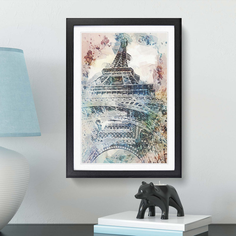 The Eiffel Tower in Paris in Abstract - Picture Frame Painting Print, 65cm H x 48cm W x 2cm D, Black Framed