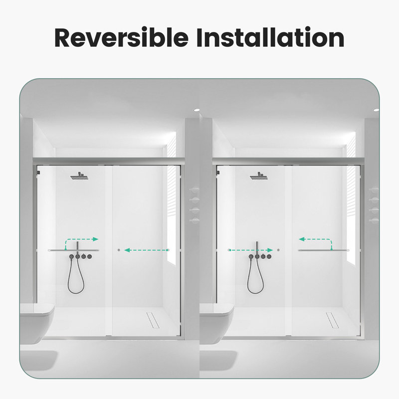 Porte de douche coulissante double semi-sans cadre H 56 po x l 72 po x H 72 po, porte de douche à dérivation, porte en verre trempé épais de 1/4 po (6 mm)